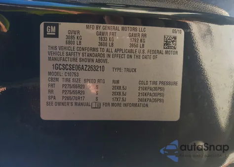 2010 Chevrolet Silverado 1500 Lt from USA, damaged, VIN 1GCSCSE06AZ263210